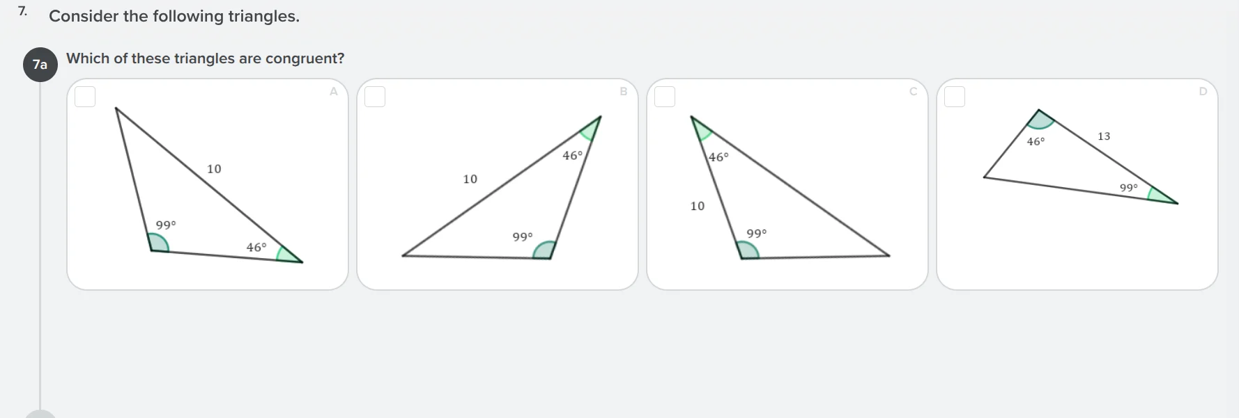 7. consider the following triangles. 7a which of these triangles are co…
