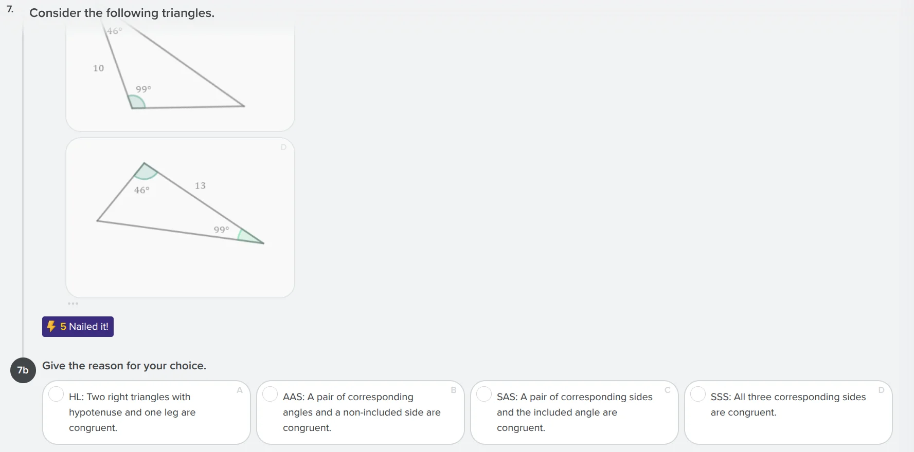 7. consider the following triangles. 7b give the reason for your choice…
