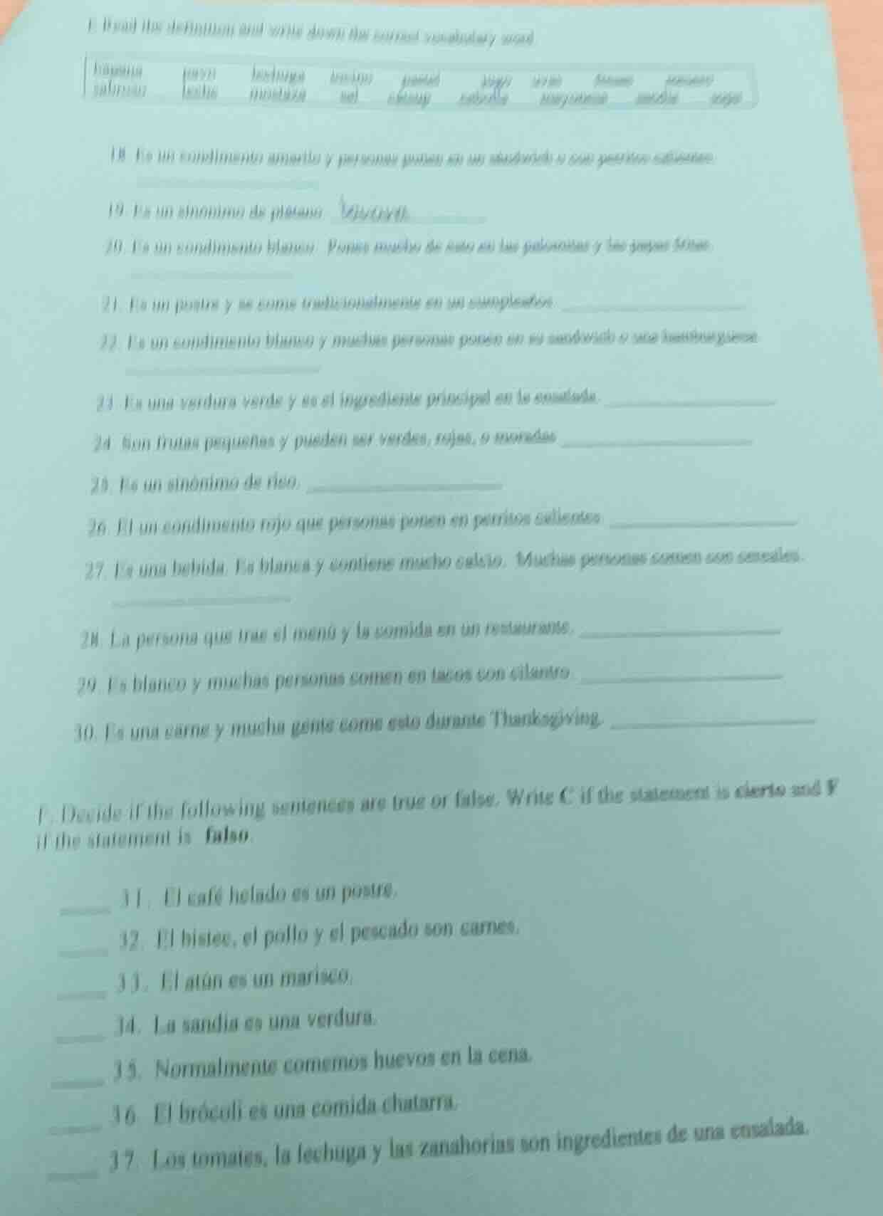 e. read the definition and write down the correct vocabulary word naran…