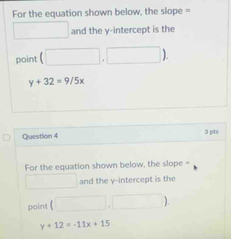 for the equation shown below, the slope = and the y-intercept is the po…