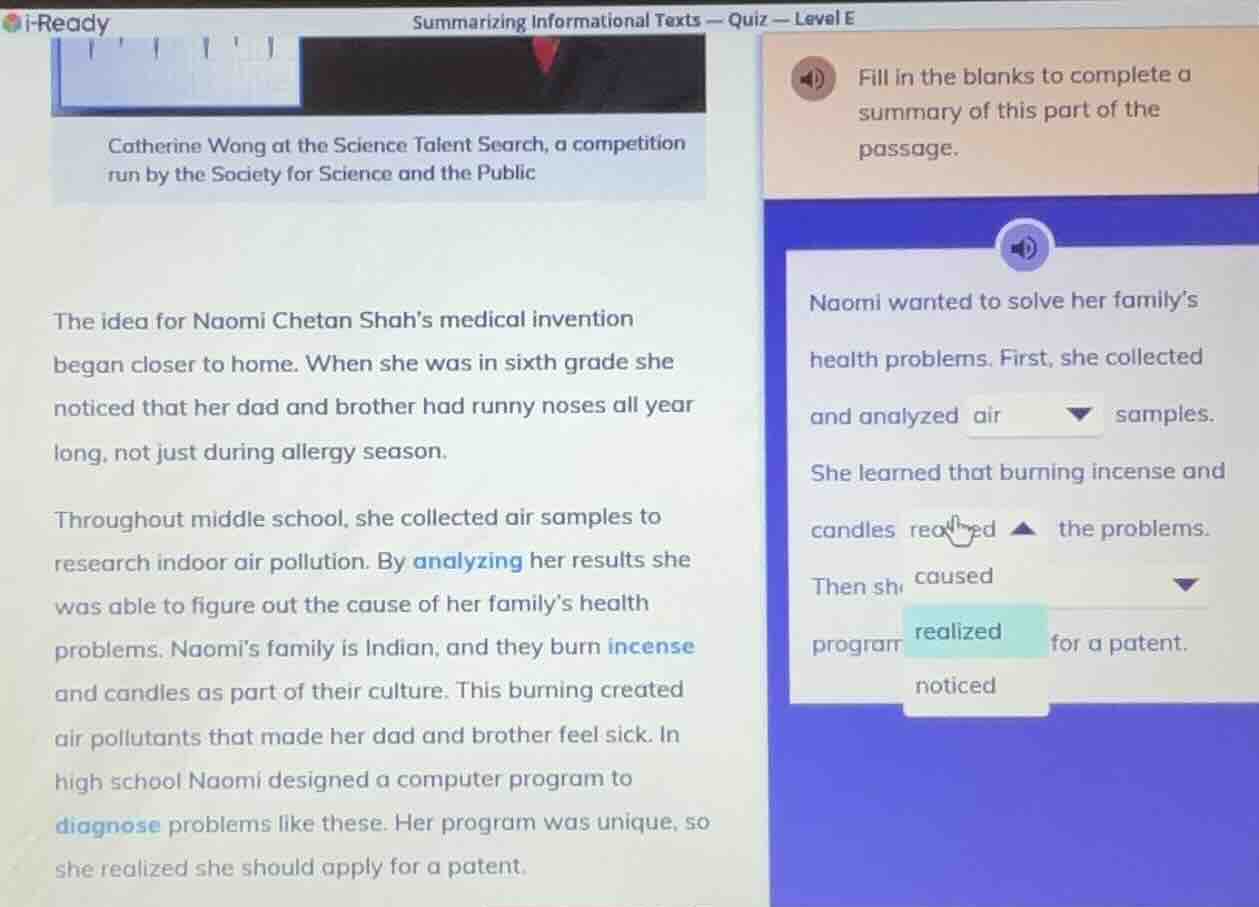 i-readysummarizing informational texts — quiz — level ecatherine wong a…