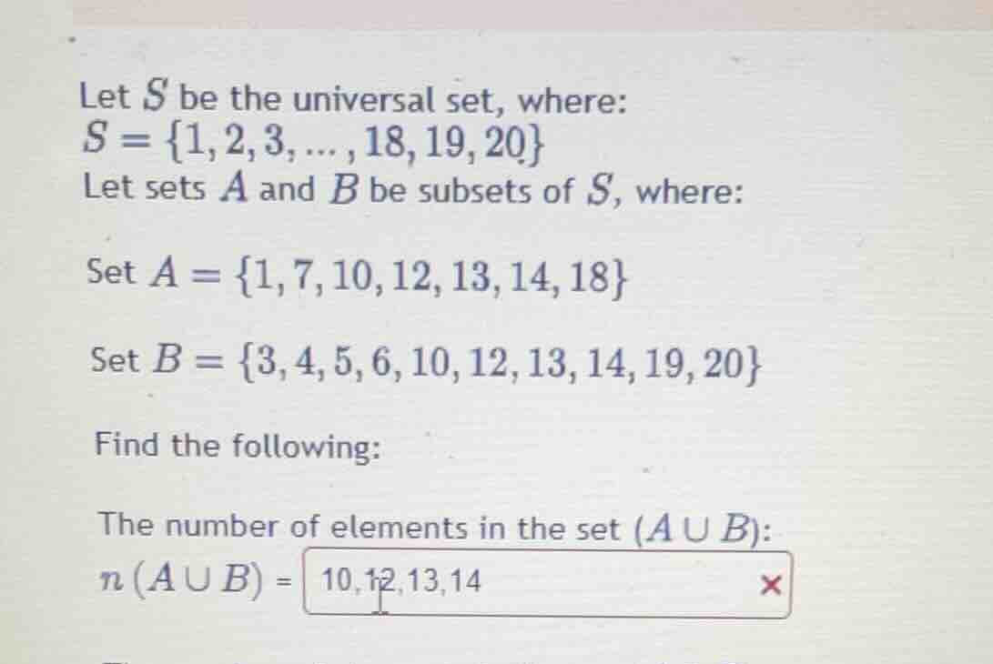 let $s$ be the universal set, where: $s = \\{1, 2, 3, ... , 18, 19, 20\…