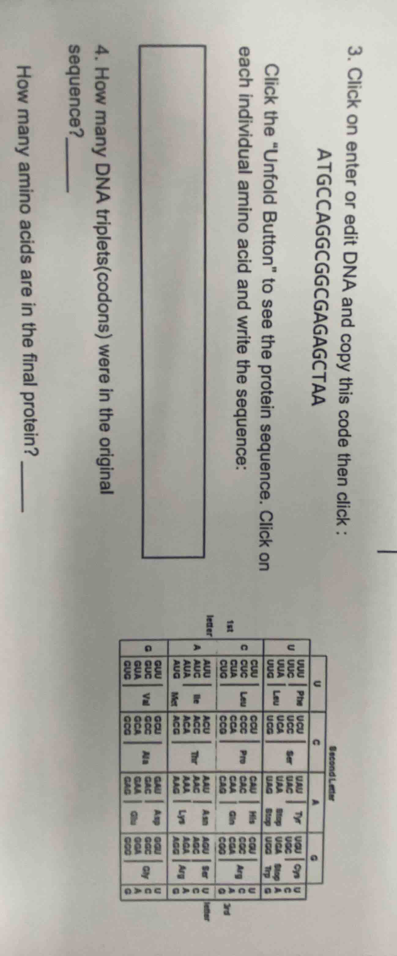 3. click on enter or edit dna and copy this code then click : atgccaggc…