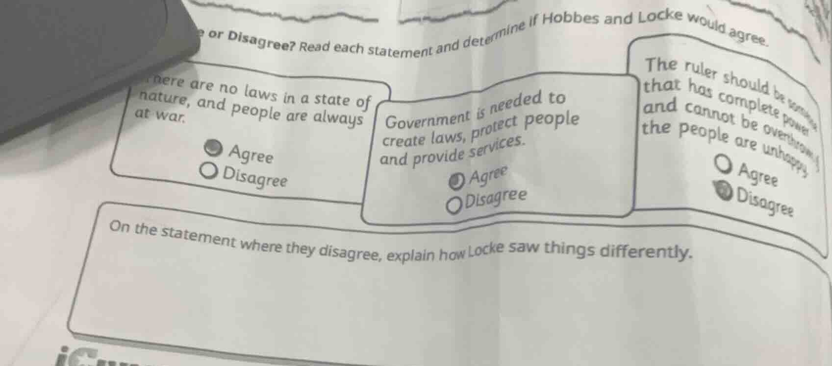 agree or disagree? read each statement and determine if hobbes and lock…