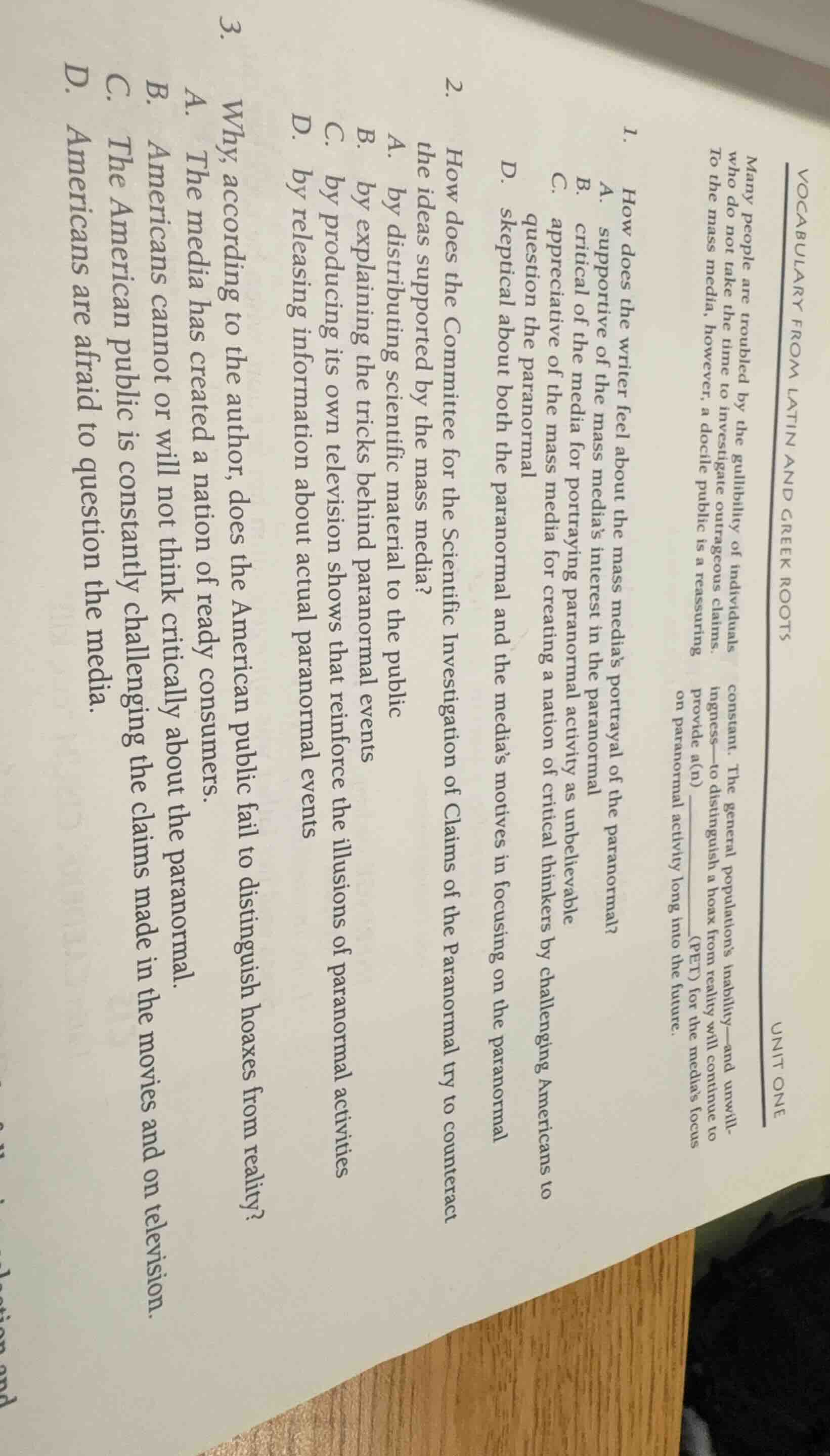 vocabulary from latin and greek roots unit one many people are troubled…