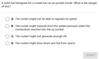 a solid fuel designed for a rocket has an air pocket inside. what is th…