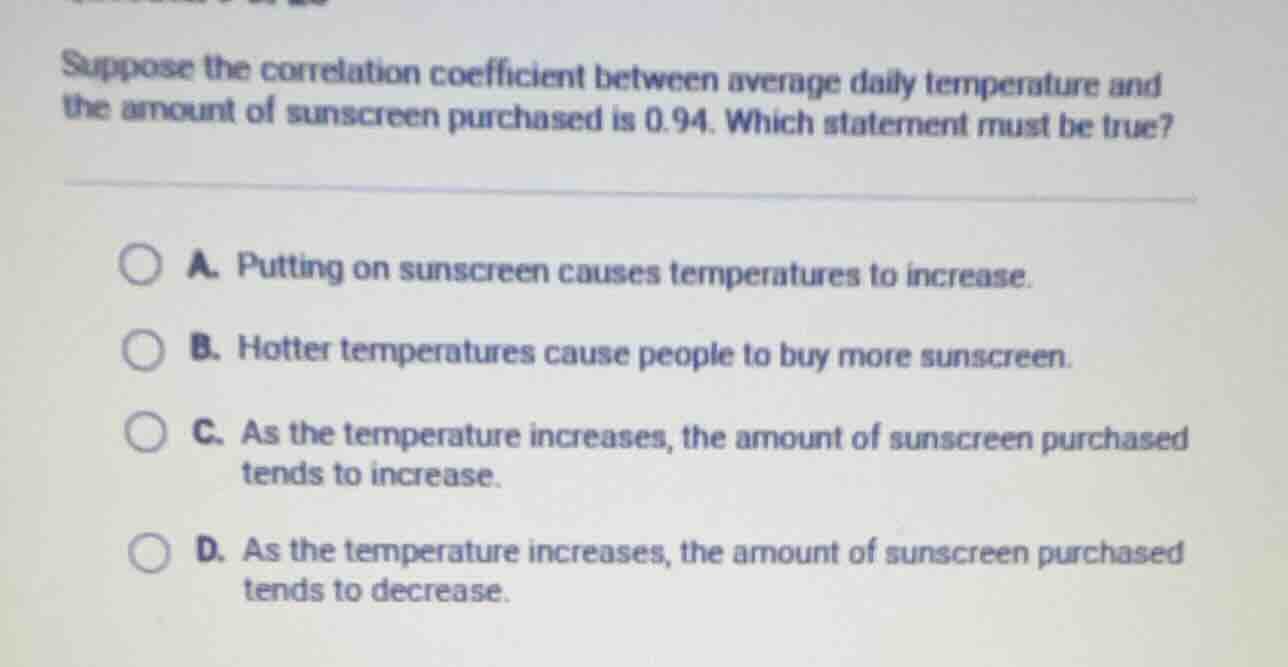suppose the correlation coefficient between average daily temperature a…