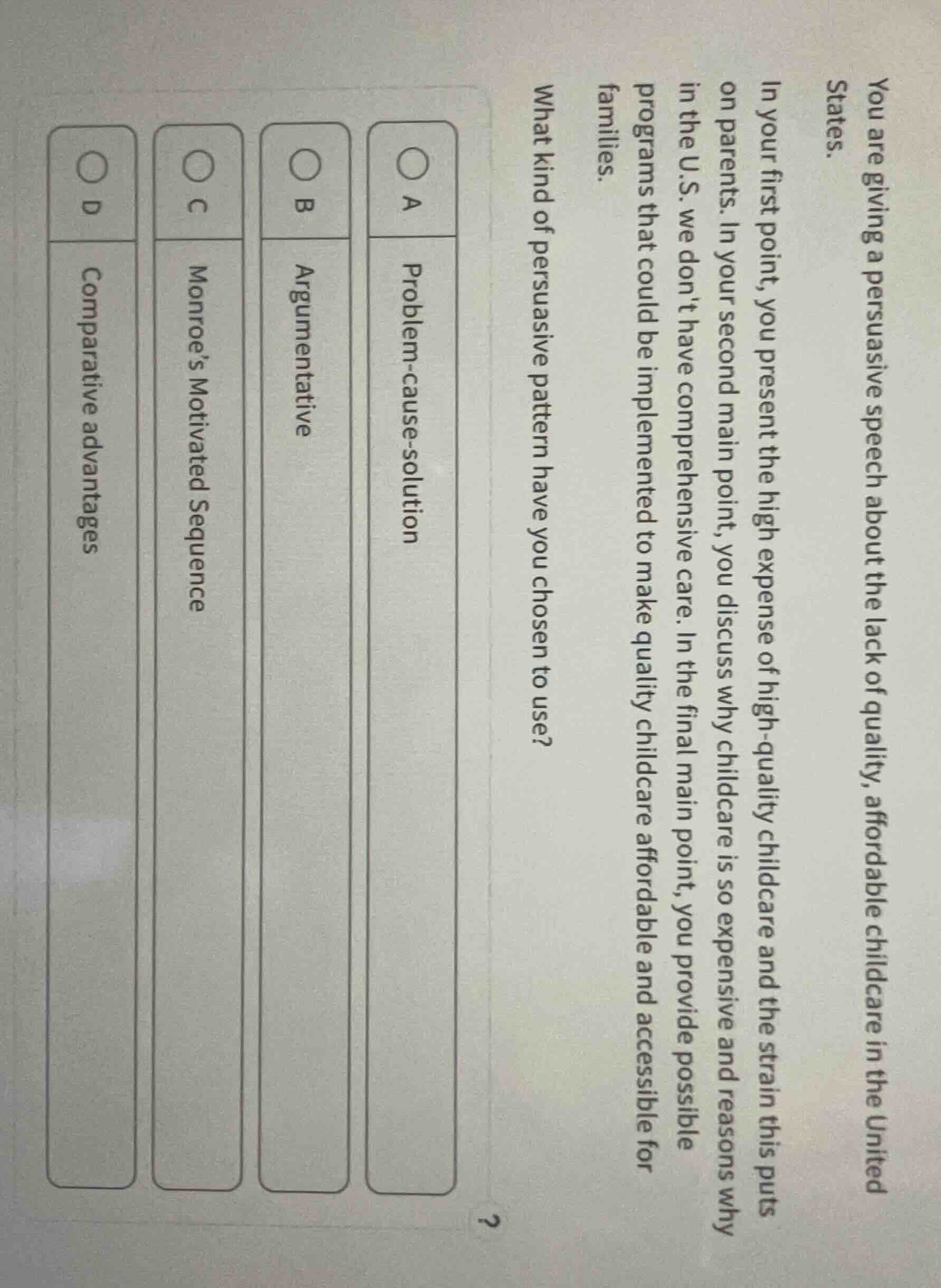 you are giving a persuasive speech about the lack of quality, affordabl…