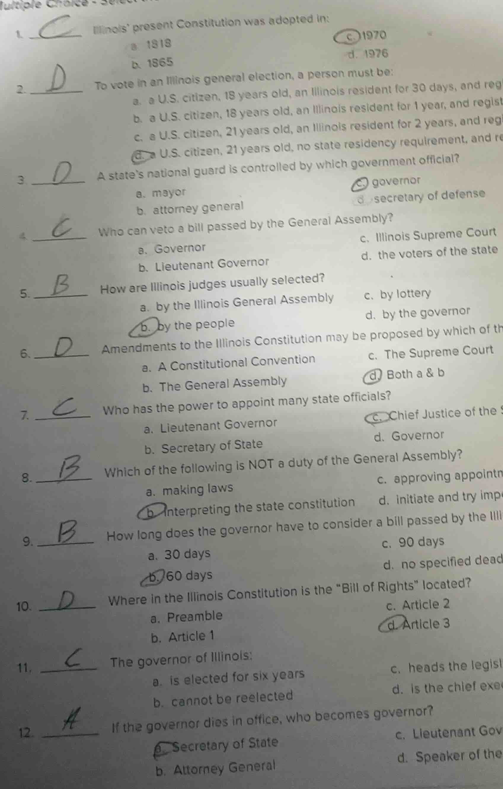 multiple choice - select1. illinois present constitution was adopted in…
