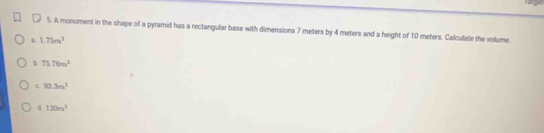 5. a monument in the shape of a pyramid has a rectangular base with dim…