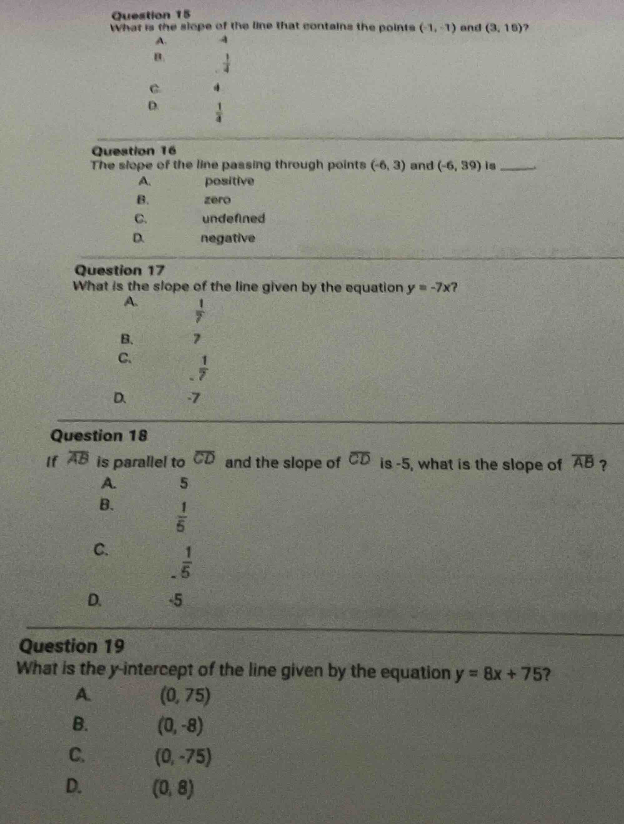 question 15 what is the slope of the line that contains the points (-1,…