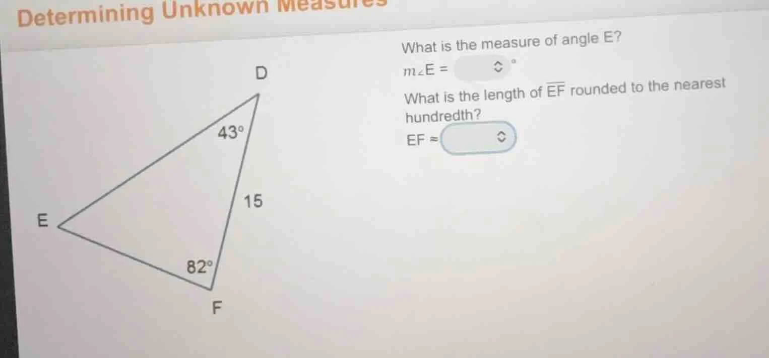 determining unknown measures what is the measure of angle e? $m\\angle …