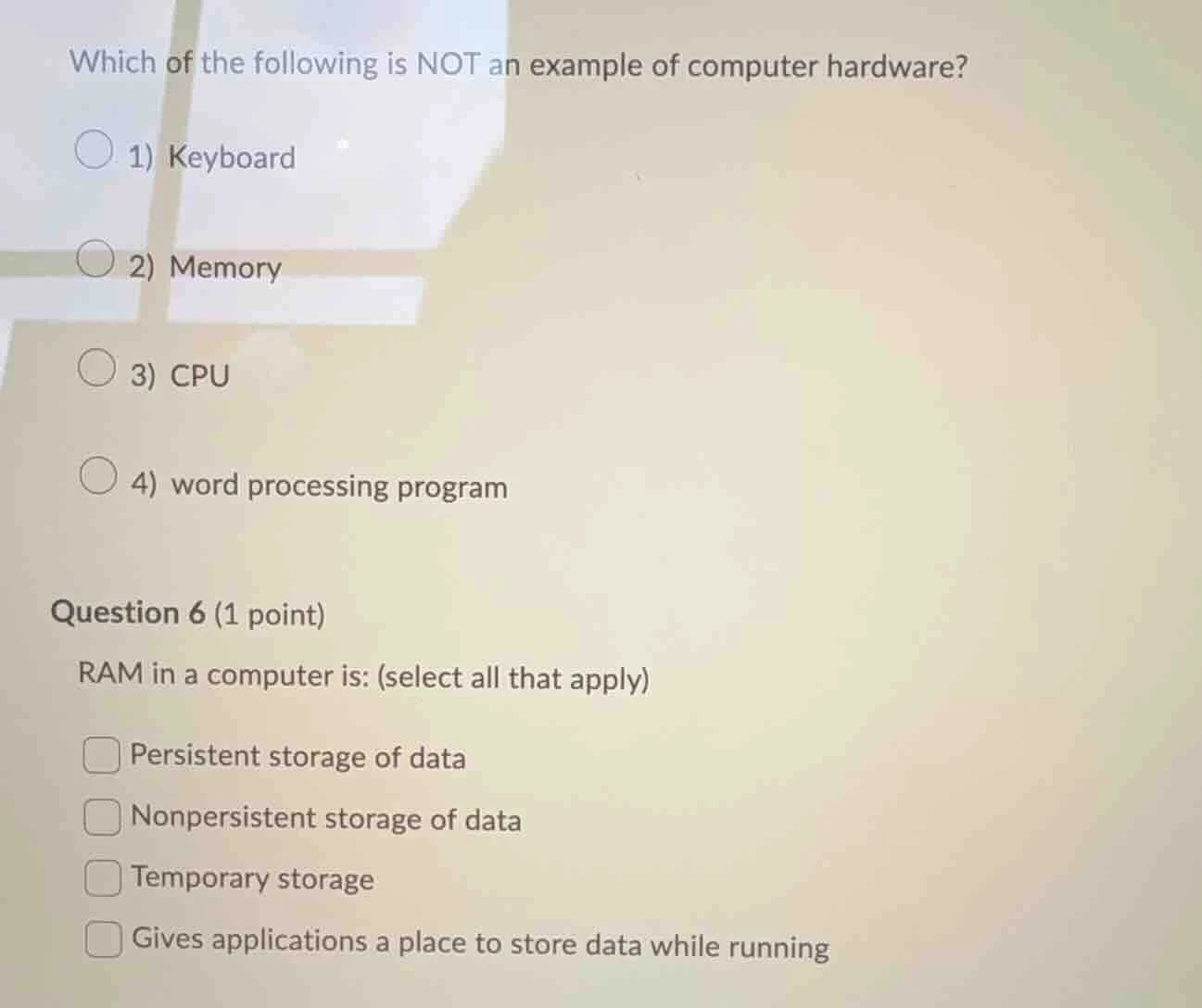 which of the following is not an example of computer hardware? 1) keybo…