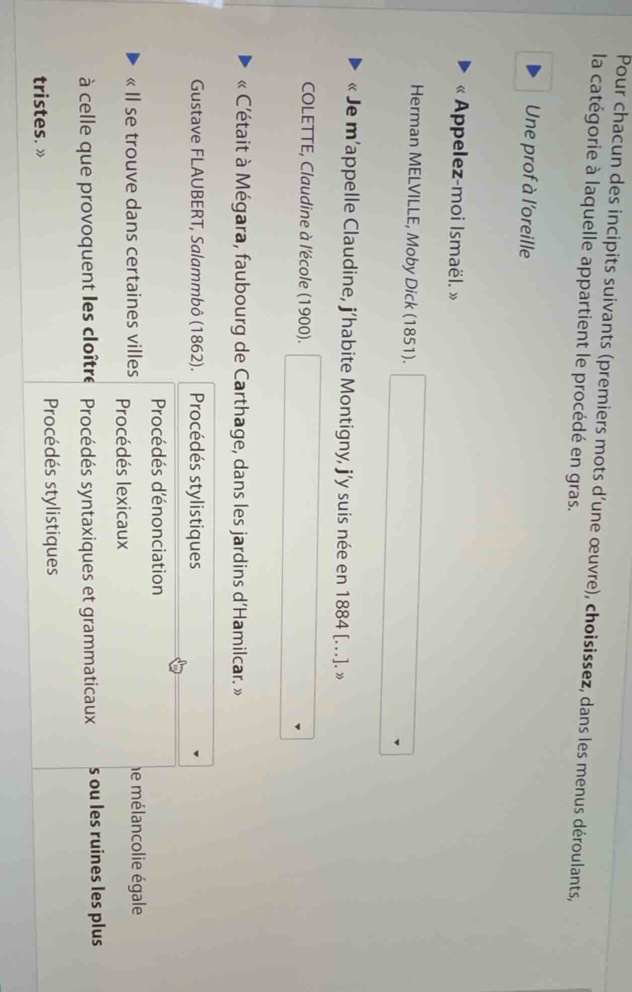 pour chacun des incipits suivants (premiers mots dune œuvre), choisisse…