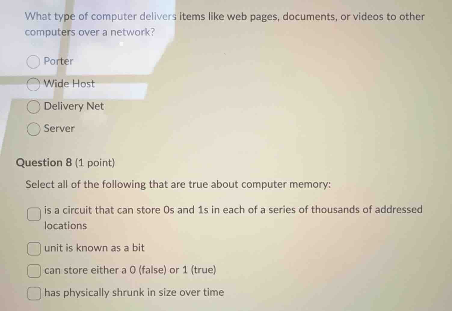 what type of computer delivers items like web pages, documents, or vide…