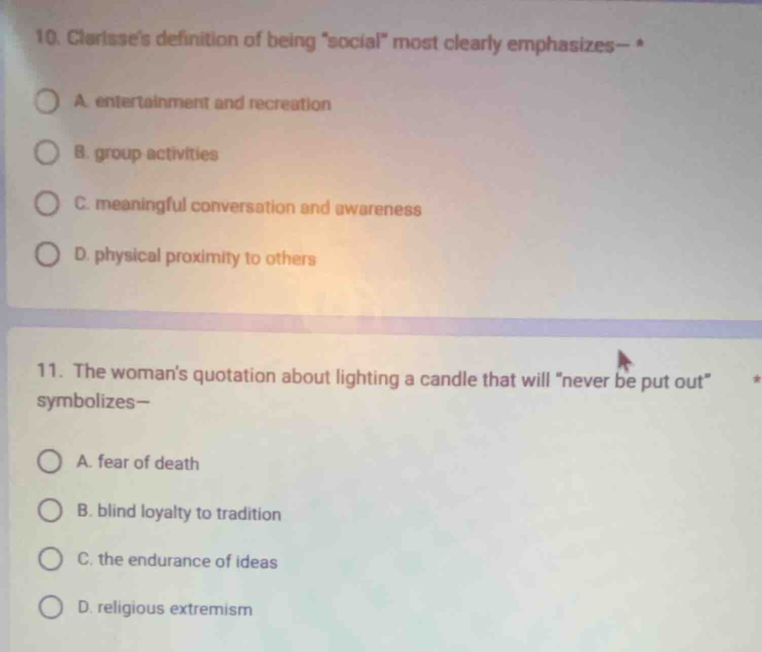 10. clarisses definition of being social most clearly emphasizes- * a. …