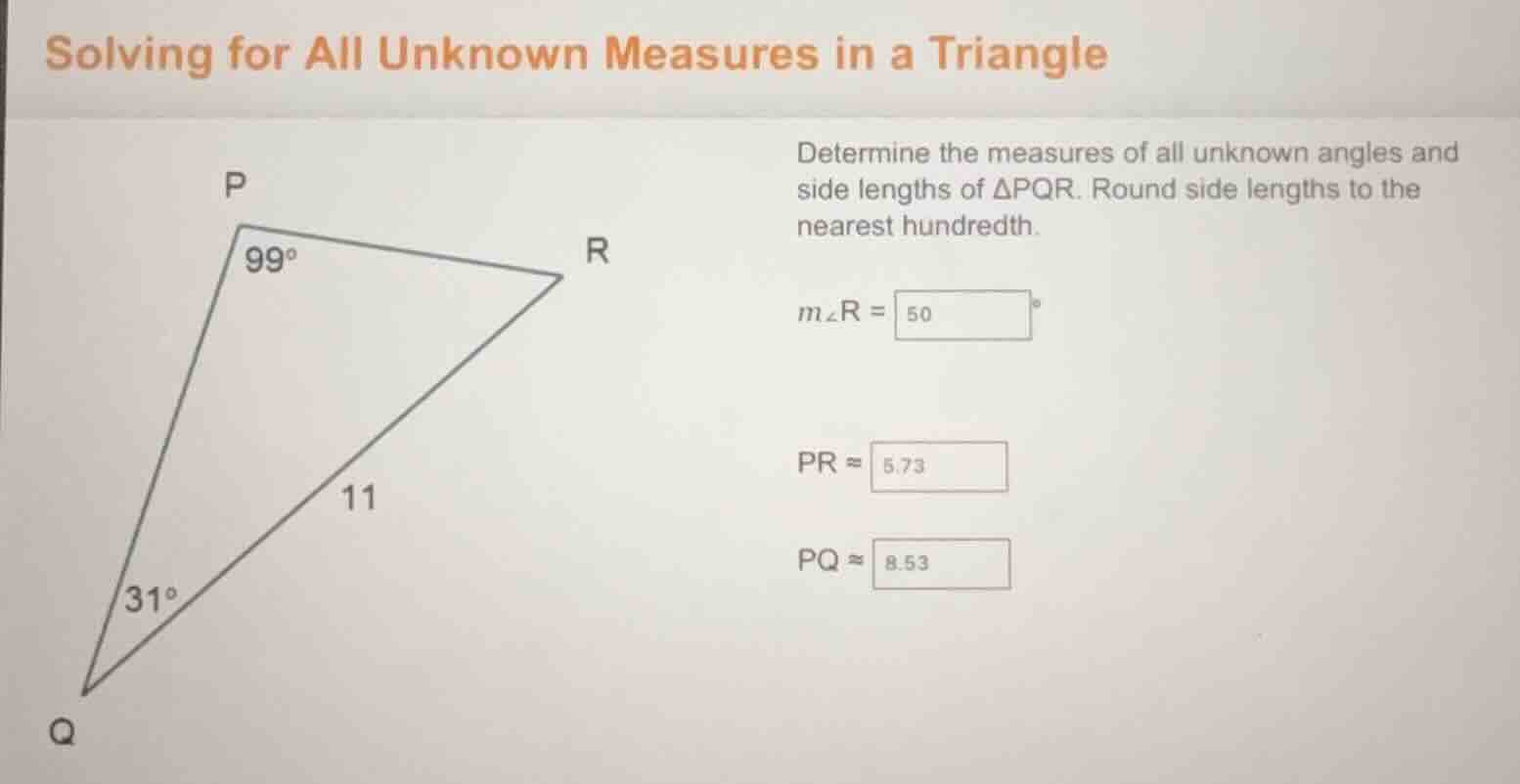 solving for all unknown measures in a triangle determine the measures o…