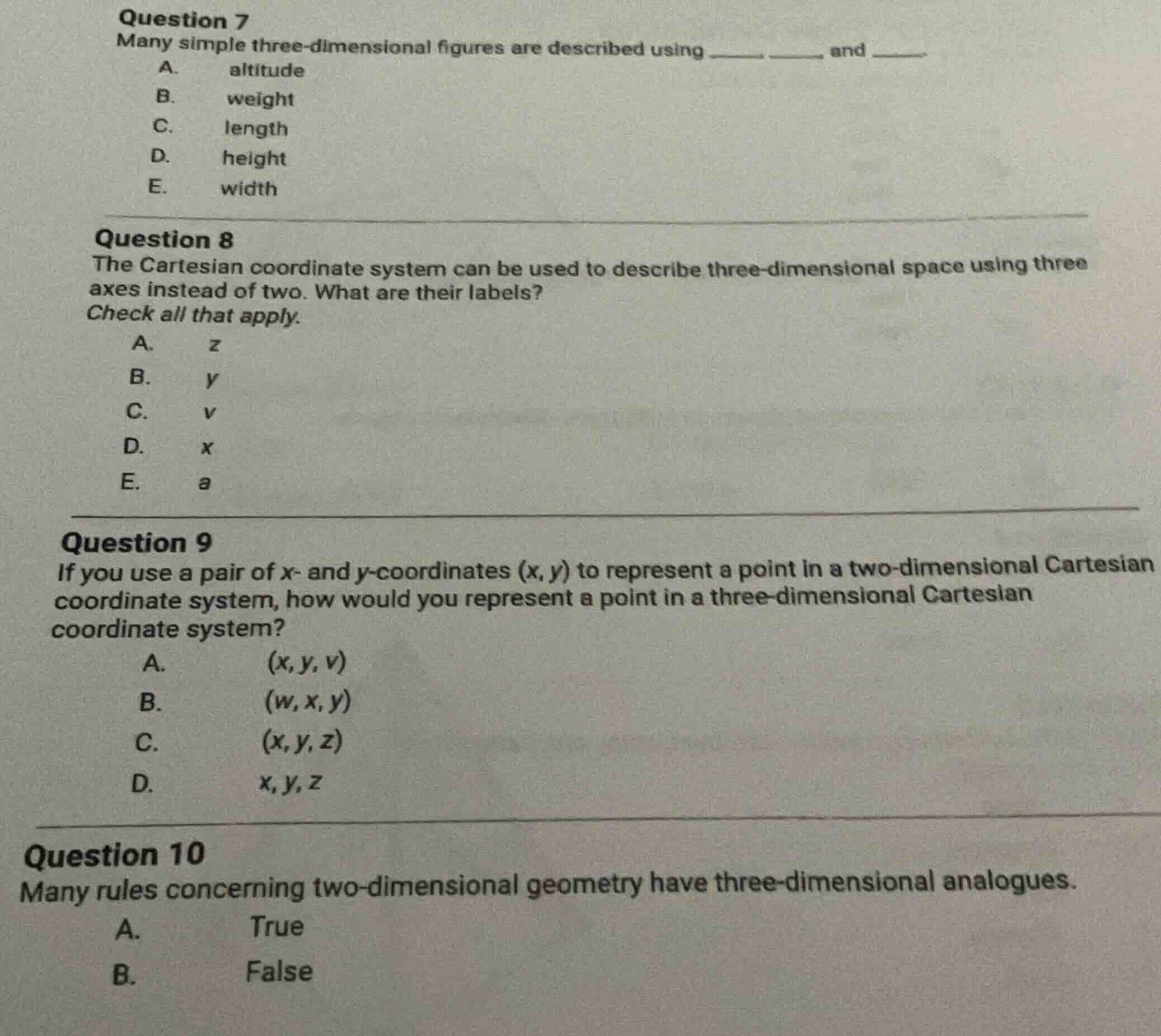 question 7 many simple three-dimensional figures are described using __…
