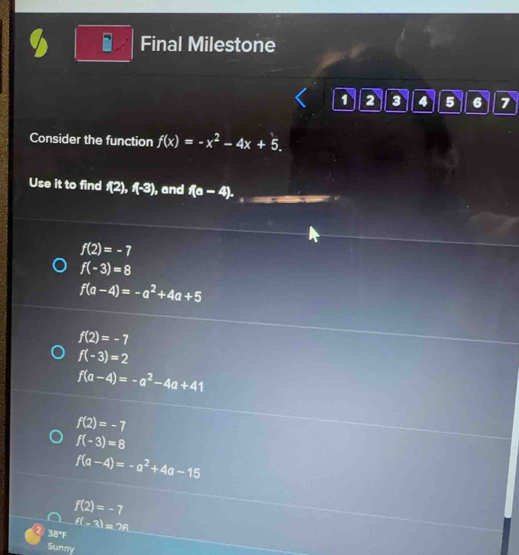 final milestone consider the function $f(x) = -x^2 - 4x + 5$. use it to…