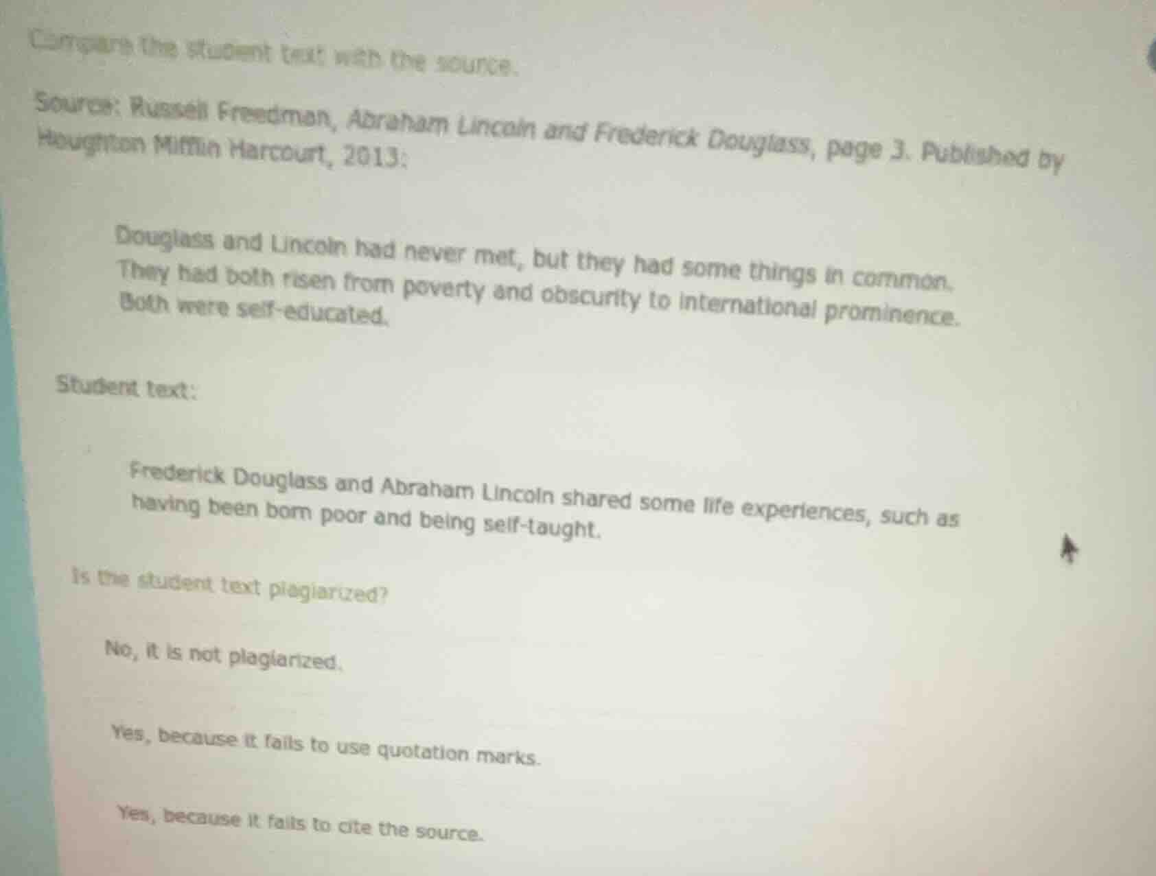 compare the student text with the source. source: russell freedman, abr…