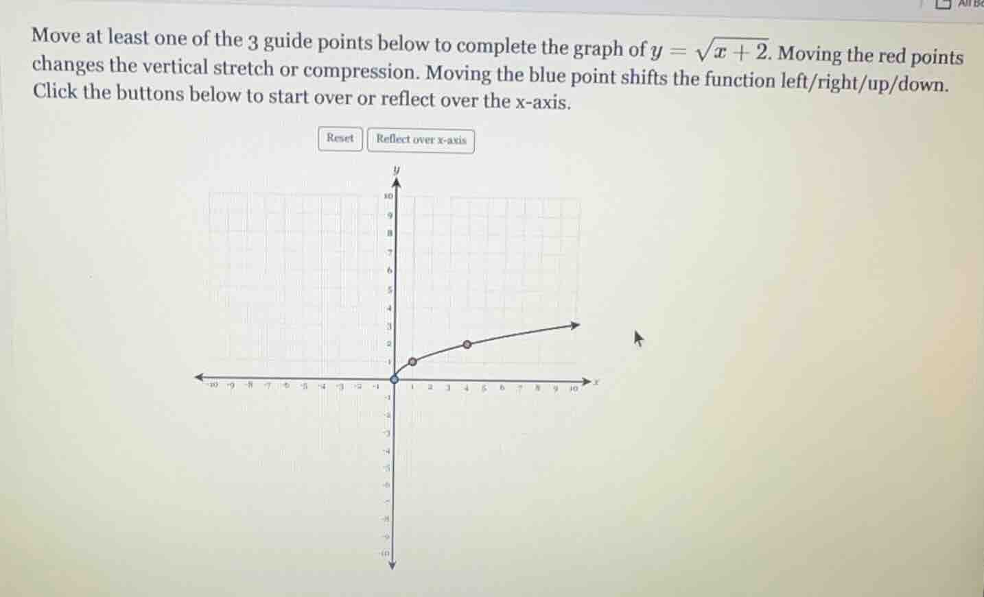 move at least one of the 3 guide points below to complete the graph of …