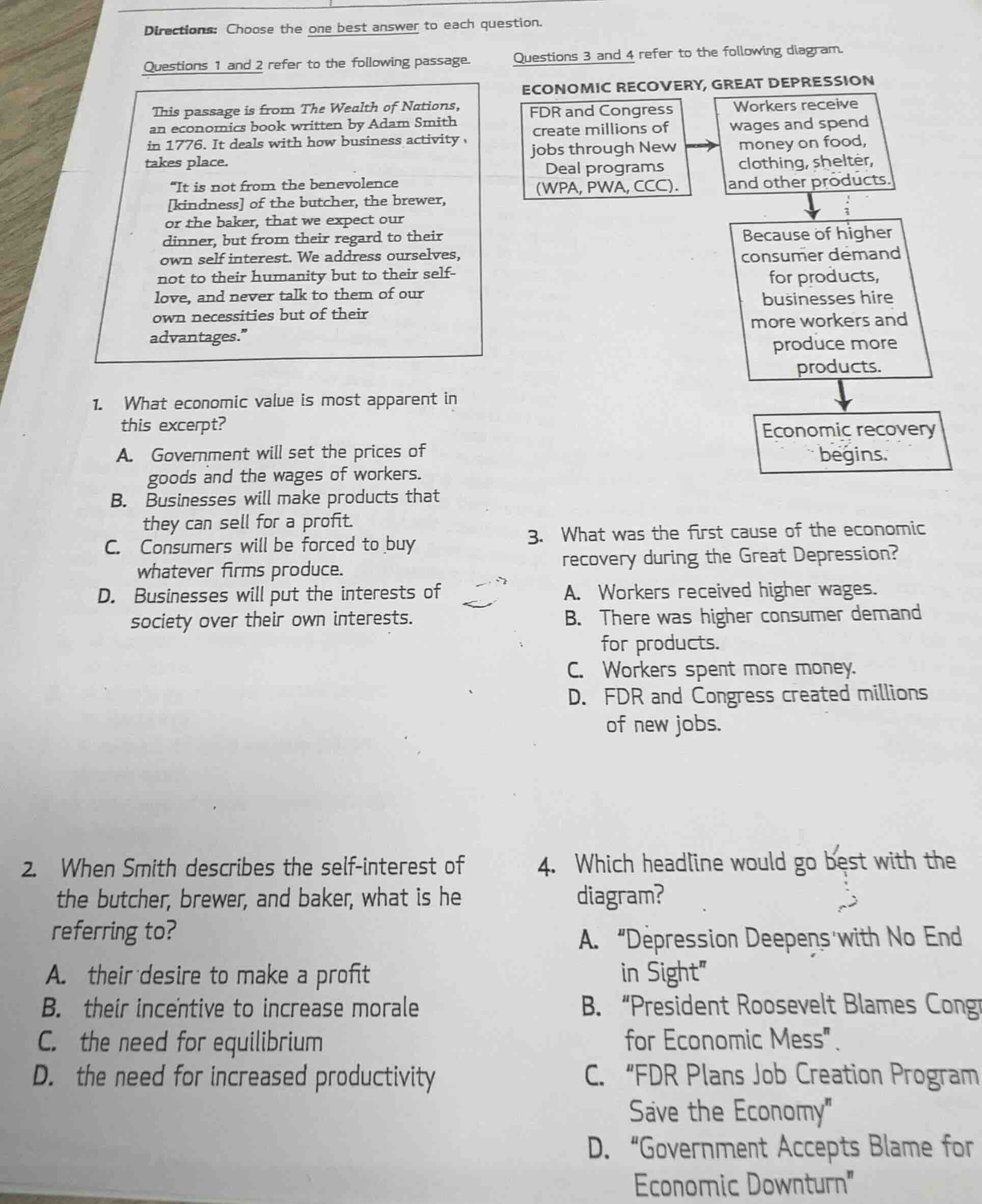 directions: choose the one best answer to each question. questions 1 an…