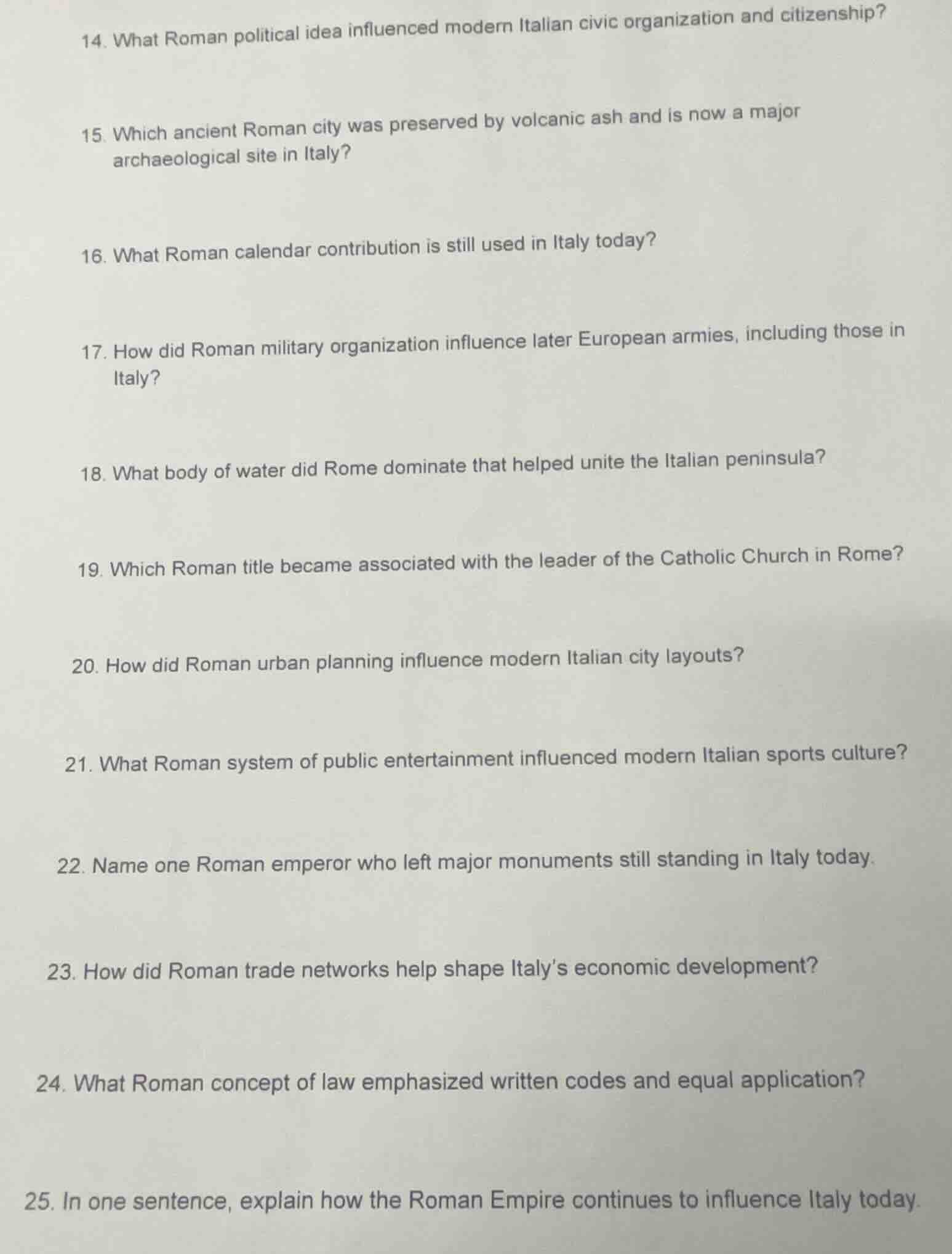 14. what roman political idea influenced modern italian civic organizat…