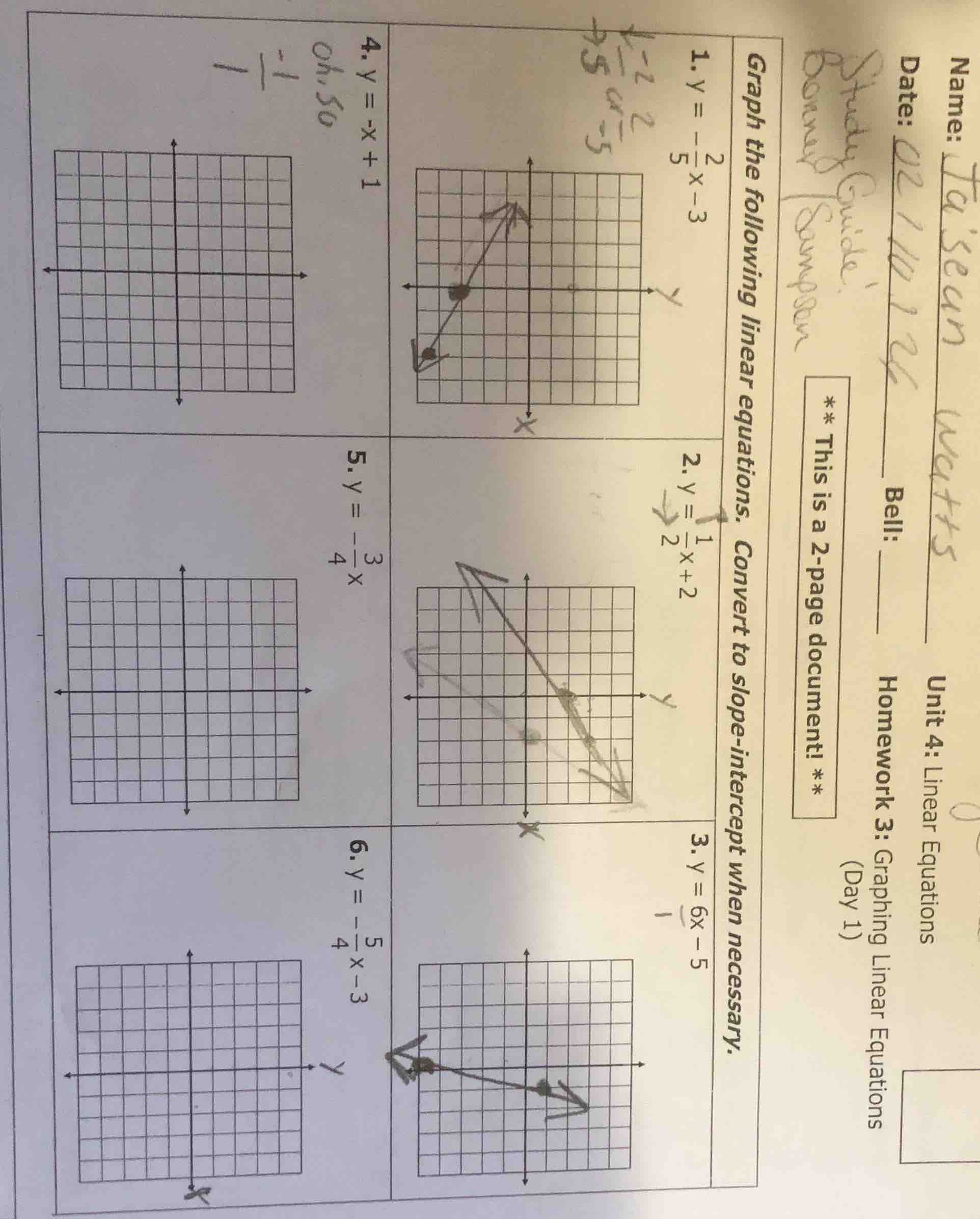 name: jasean watts date: 02/10/24 bell: unit 4: linear equations homewo…
