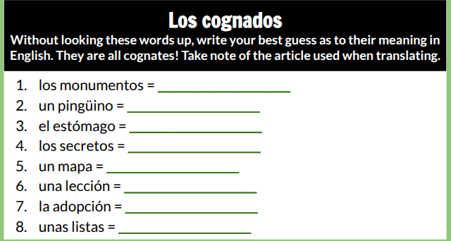 los cognados without looking these words up, write your best guess as t…