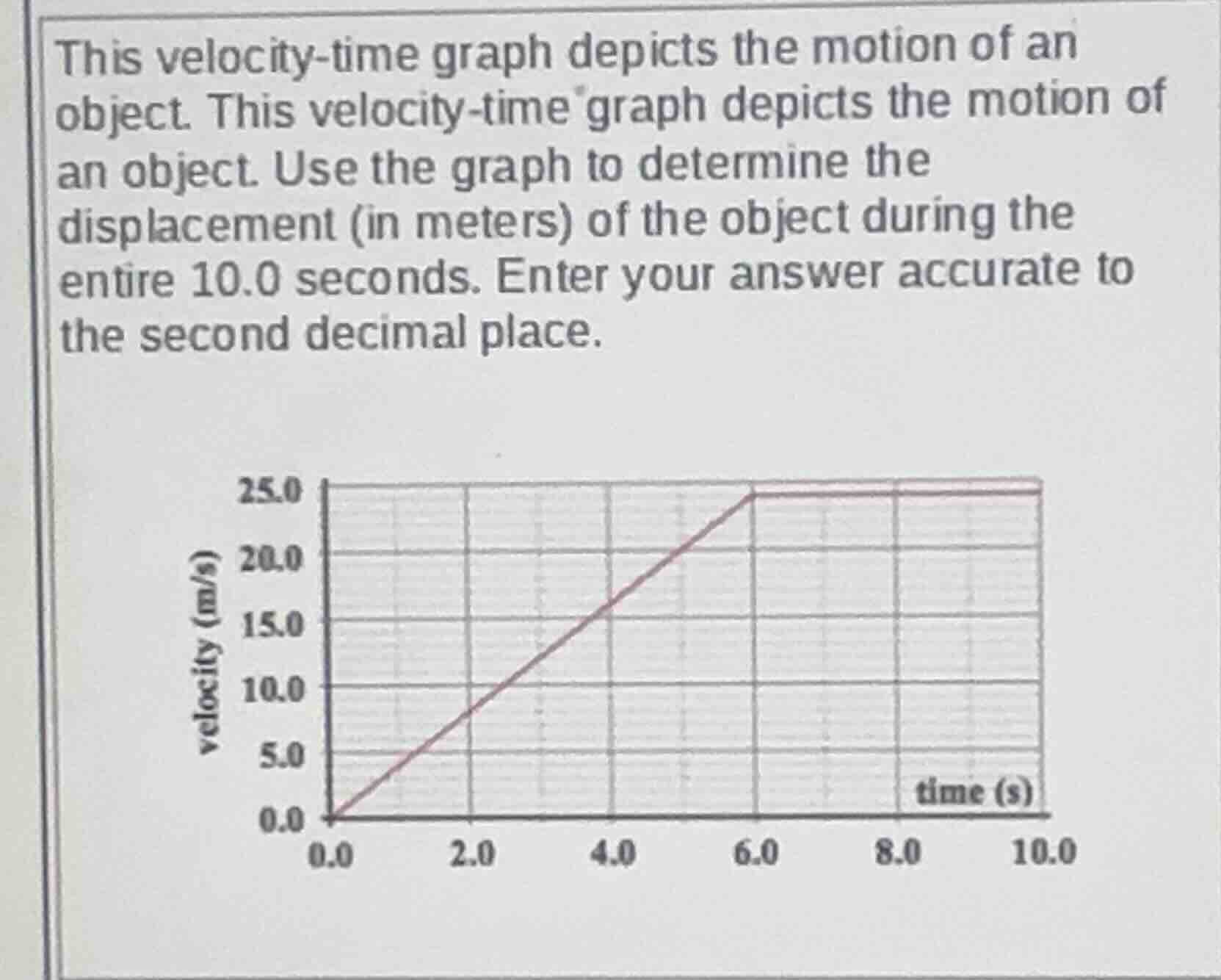 this velocity-time graph depicts the motion of an object. this velocity…