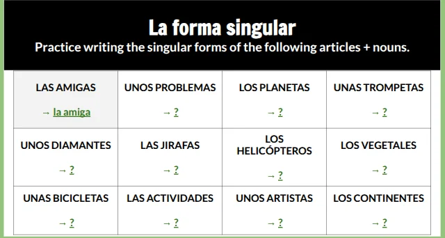la forma singular practice writing the singular forms of the following …