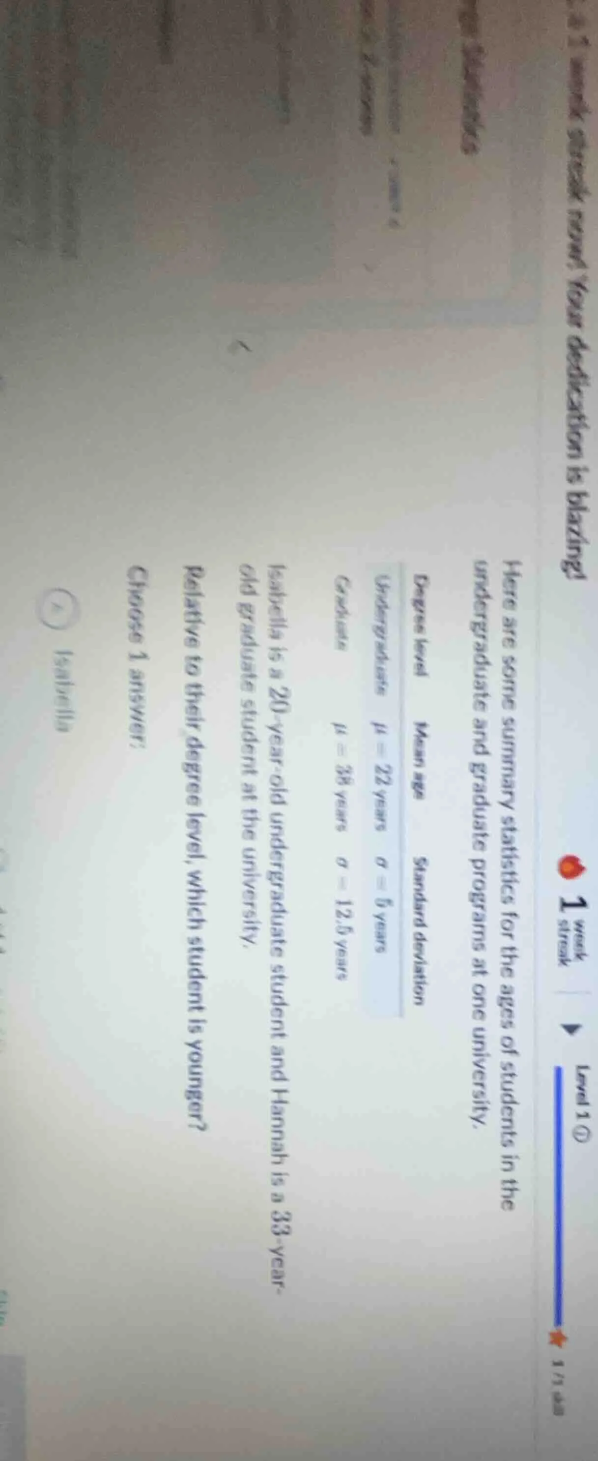 here are some summary statistics for the ages of students in the underg…