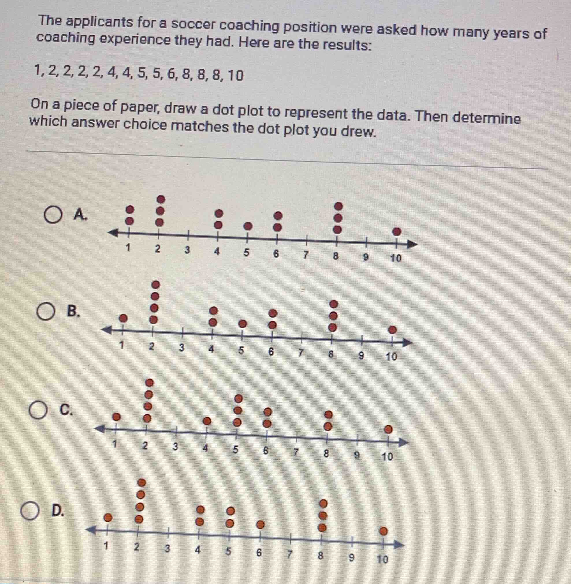 the applicants for a soccer coaching position were asked how many years…