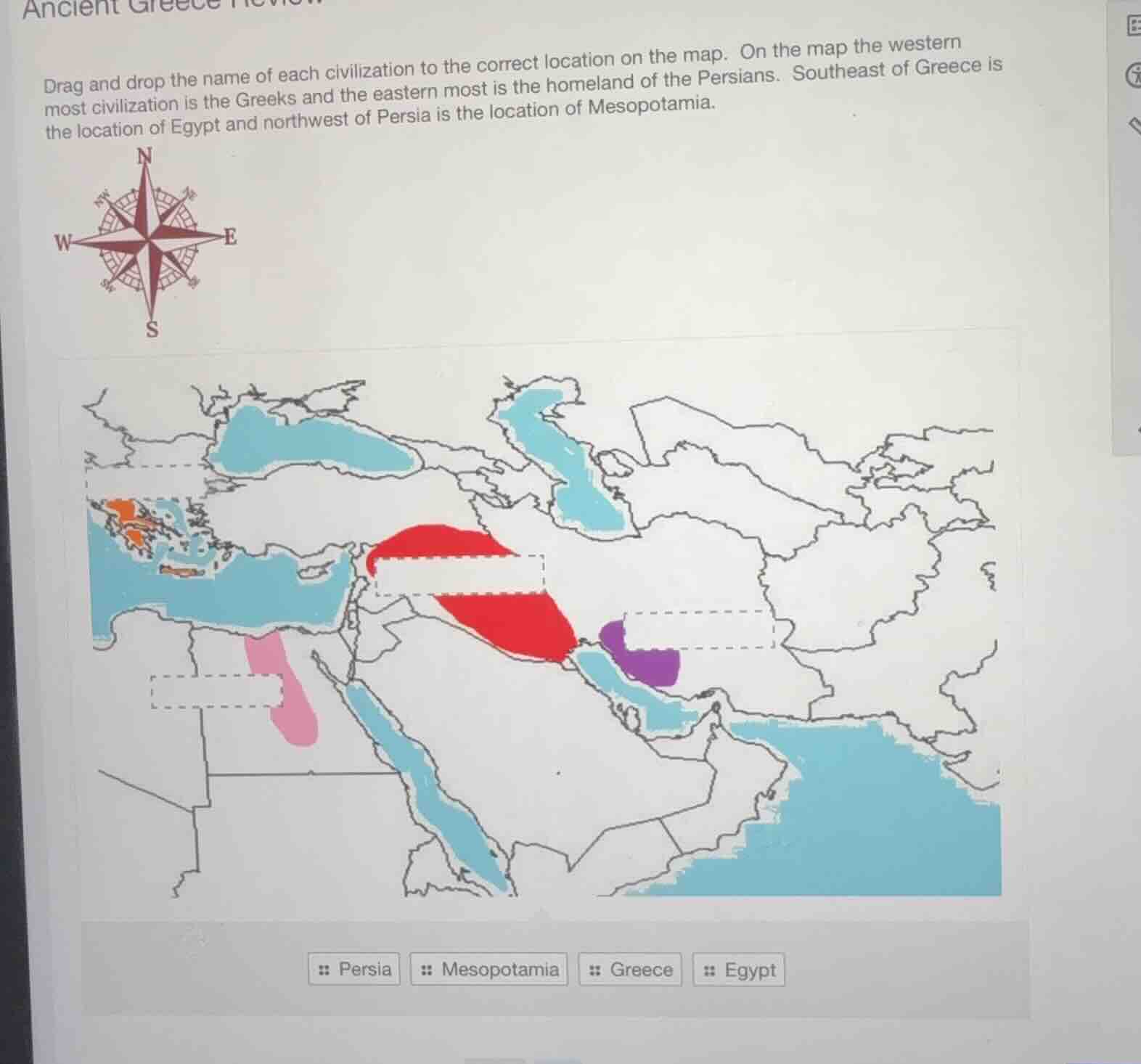 ancient greece review drag and drop the name of each civilization to th…