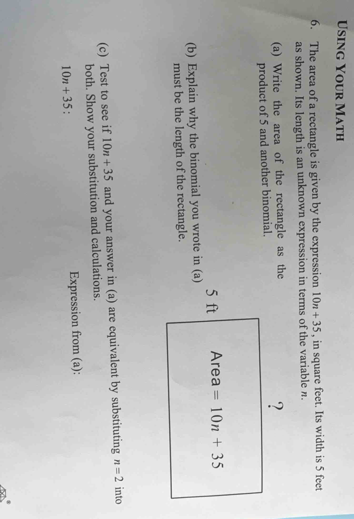 using your math 6. the area of a rectangle is given by the expression $…