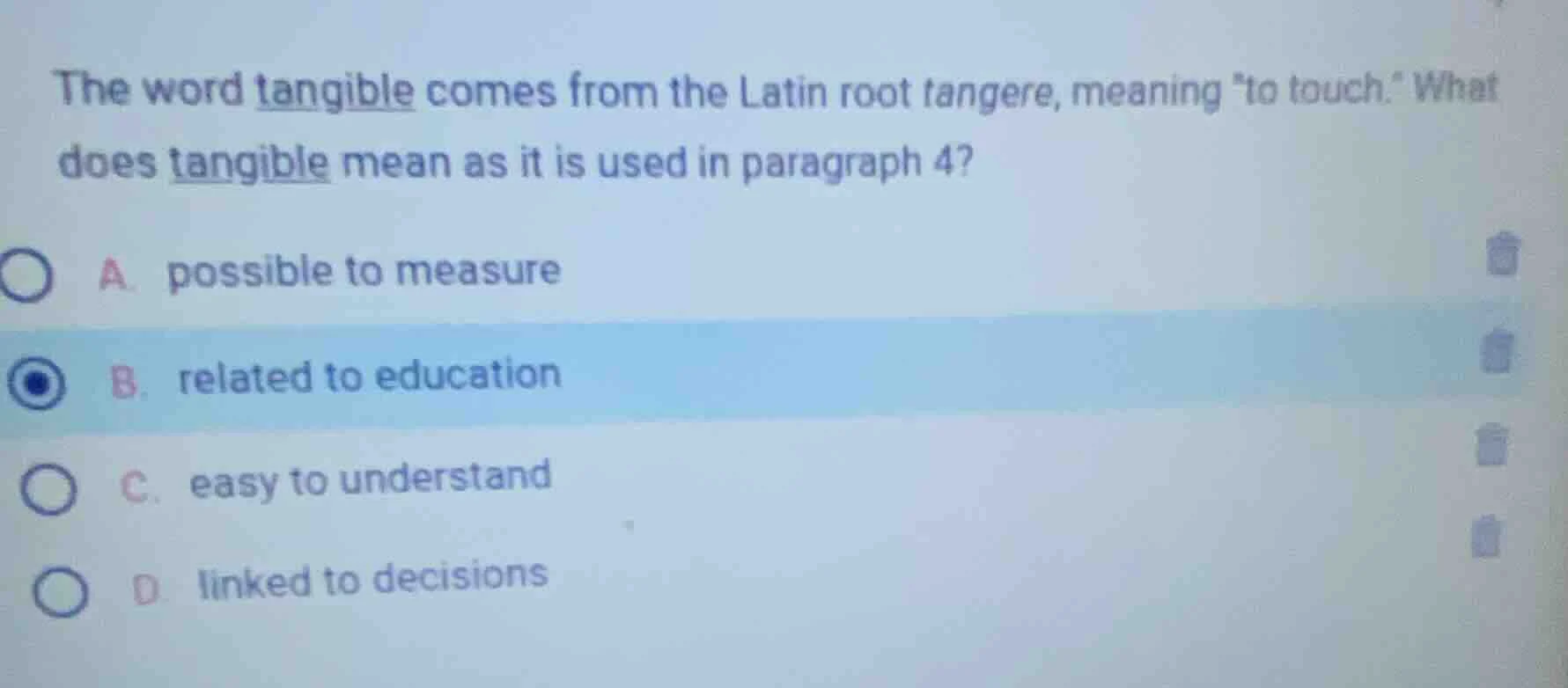 the word tangible comes from the latin root tangere, meaning \to touch.…