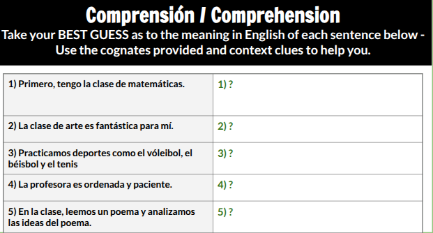 comprensión / comprehension take your best guess as to the meaning in e…