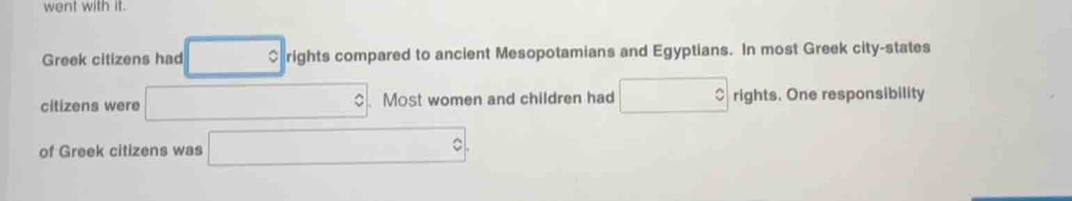 greek citizens had □ rights compared to ancient mesopotamians and egypt…