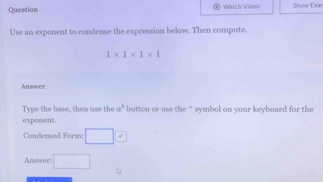 question use an exponent to condense the expression below. then compute…