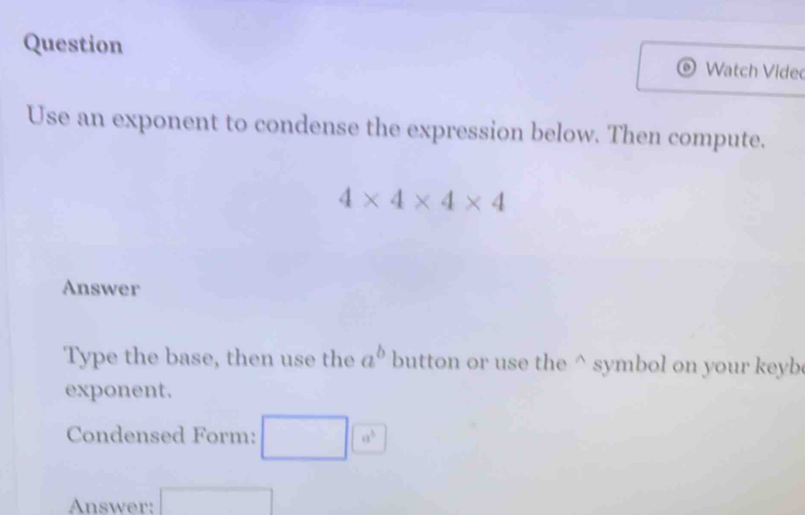 question use an exponent to condense the expression below. then compute…