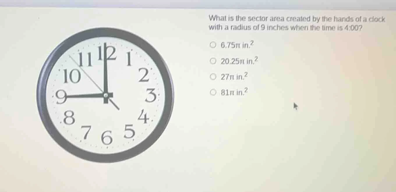 what is the sector area created by the hands of a clock with a radius o…