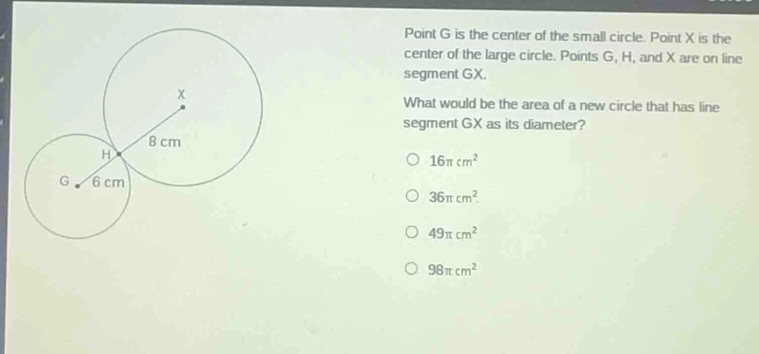 point g is the center of the small circle. point x is the center of the…