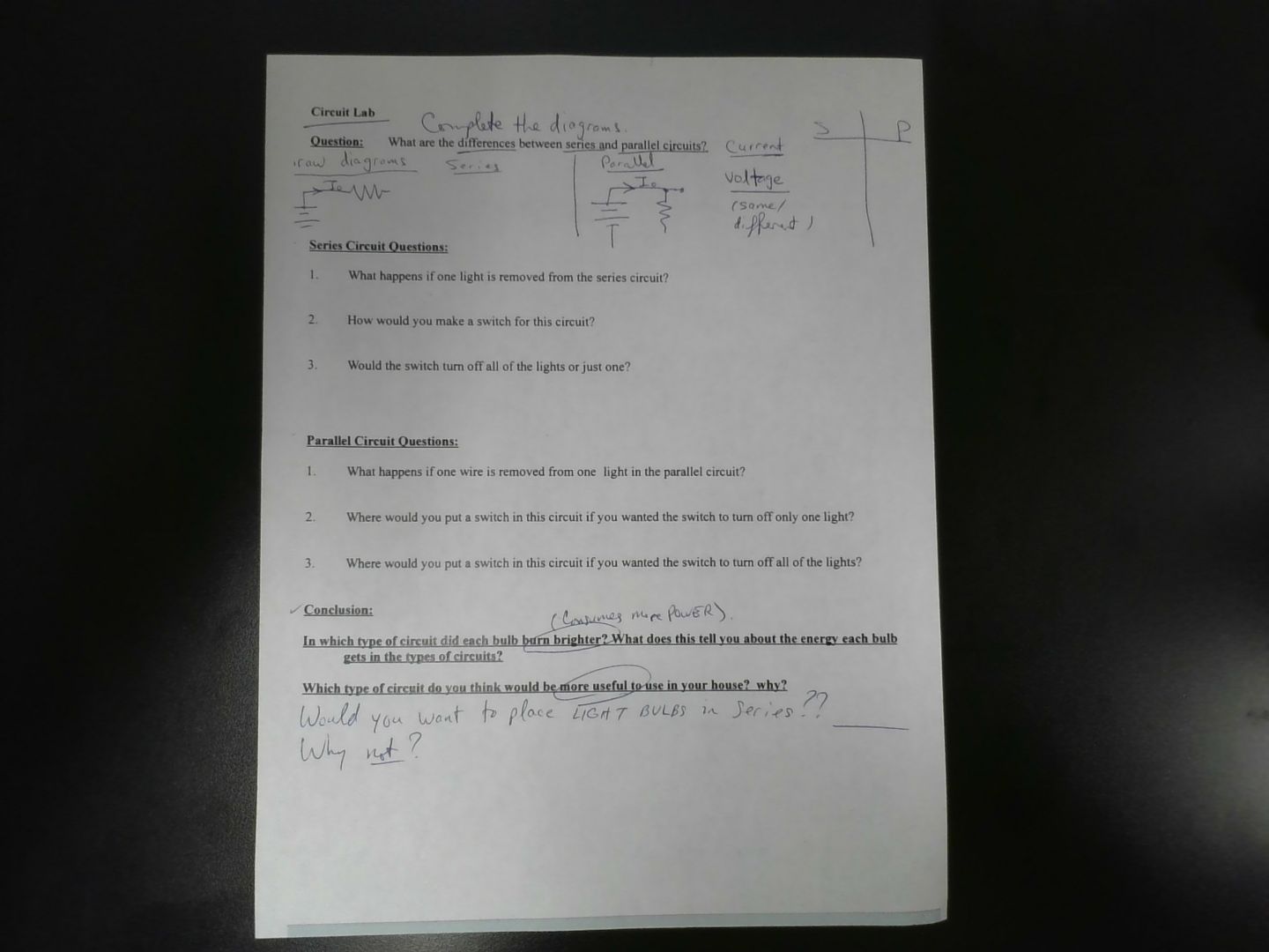 circuit labcomplete the diagrams.question: what are the differences bet…