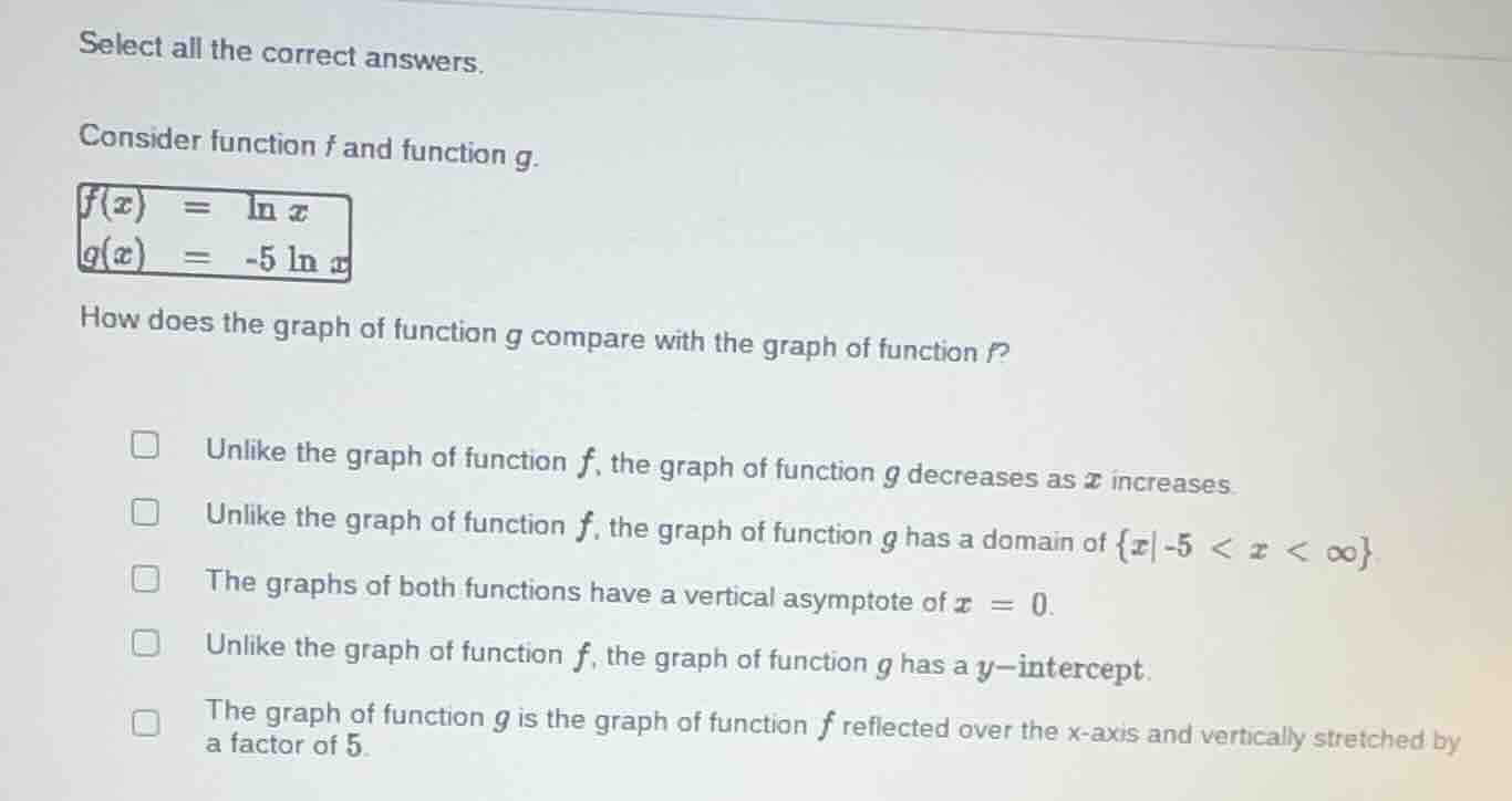 select all the correct answers. consider function f and function g. $f(…