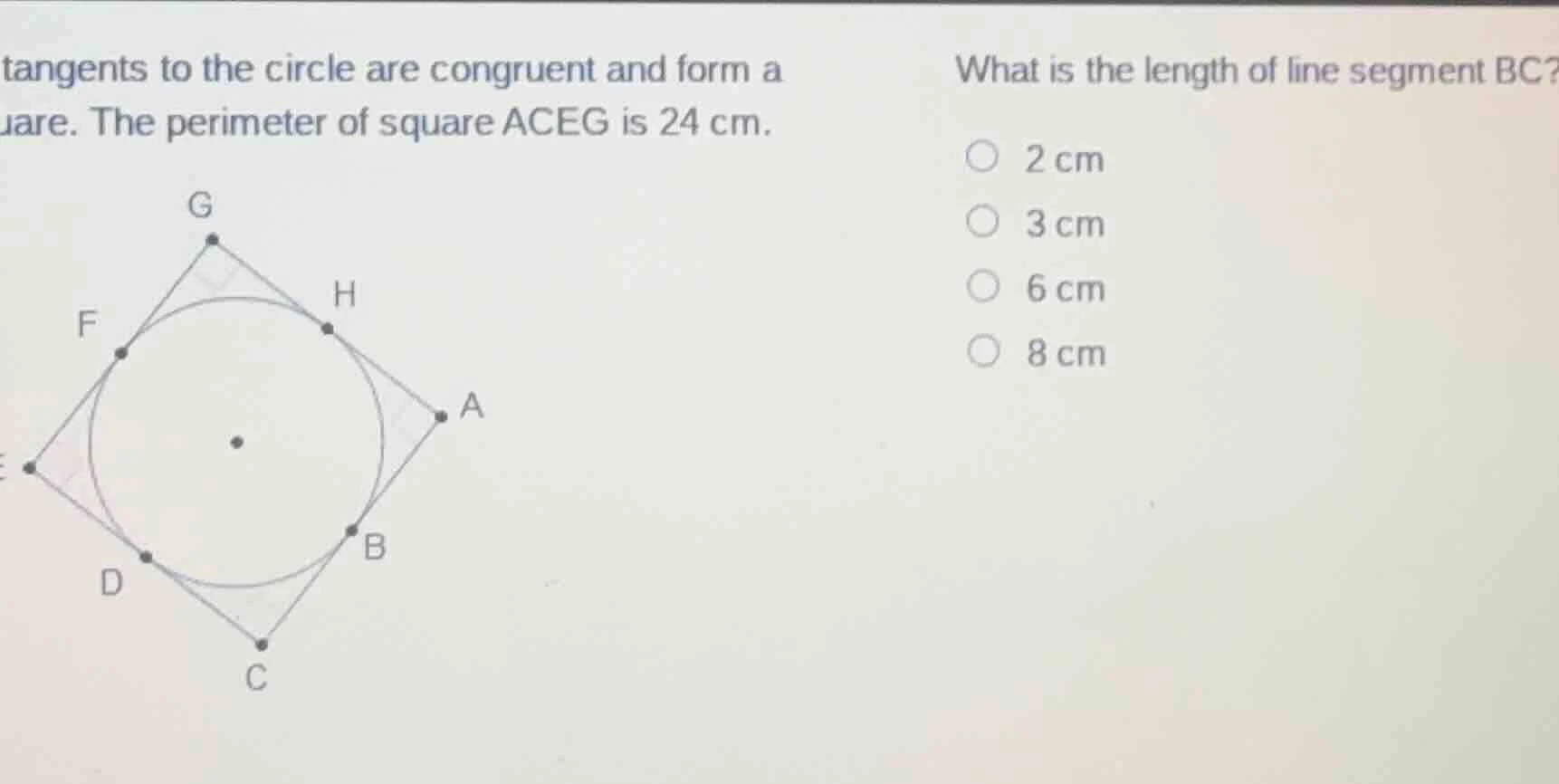 tangents to the circle are congruent and form a square. the perimeter o…
