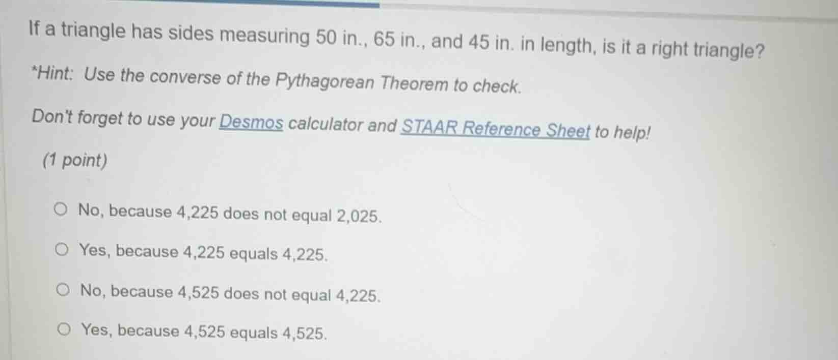 if a triangle has sides measuring 50 in., 65 in., and 45 in. in length,…
