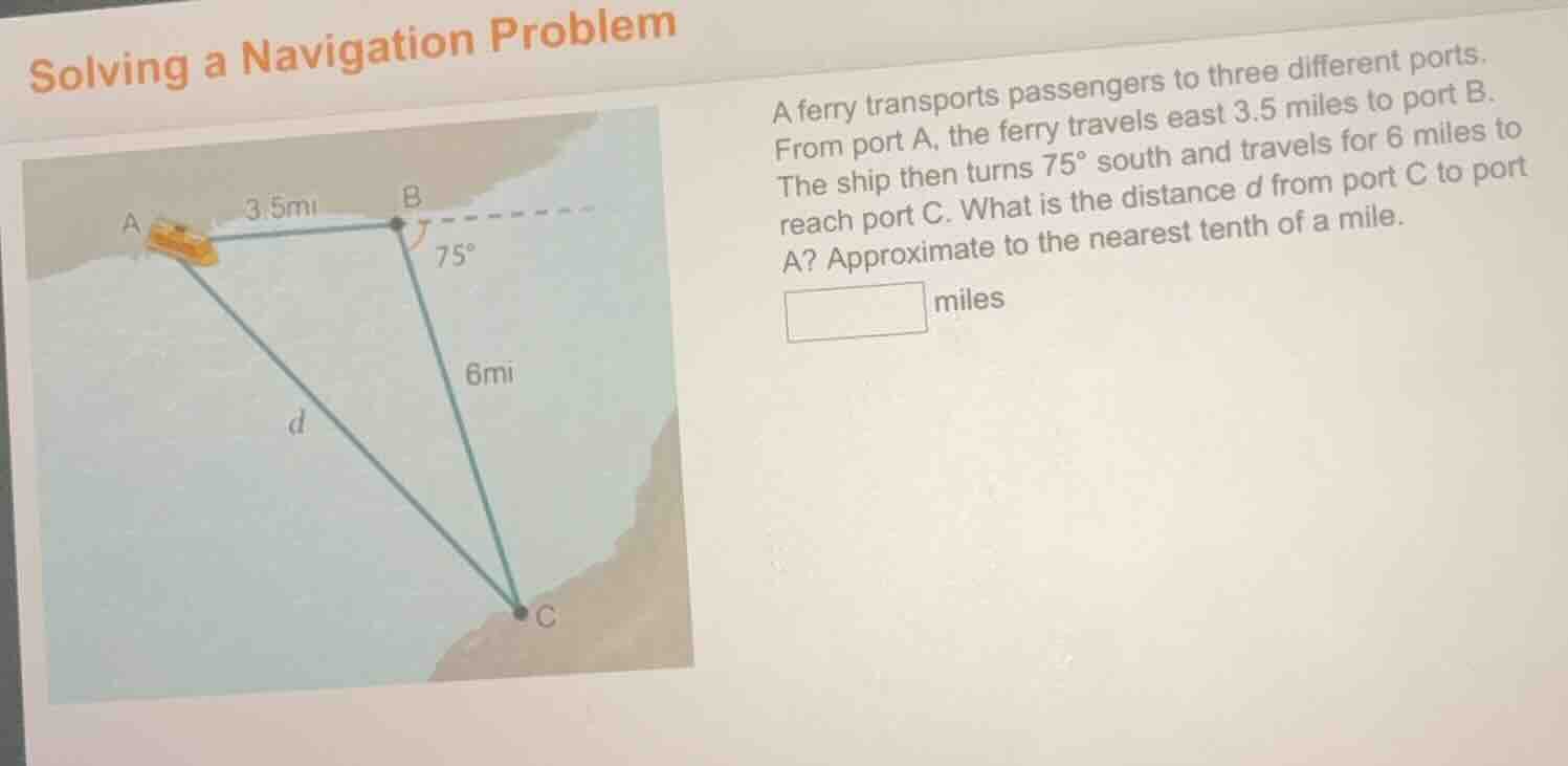 solving a navigation problem a ferry transports passengers to three dif…