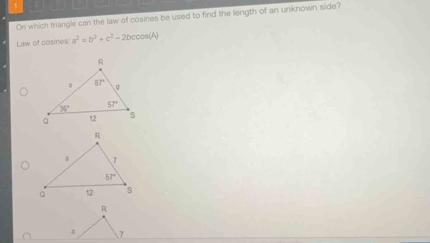 on which triangle can the law of cosines be used to find the length of …
