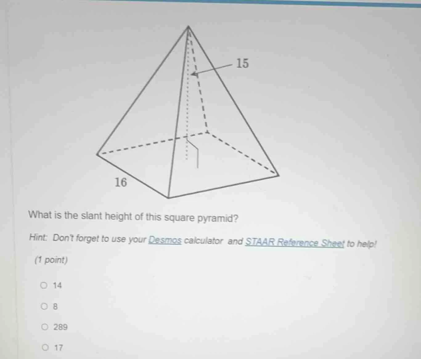 what is the slant height of this square pyramid?hint: dont forget to us…