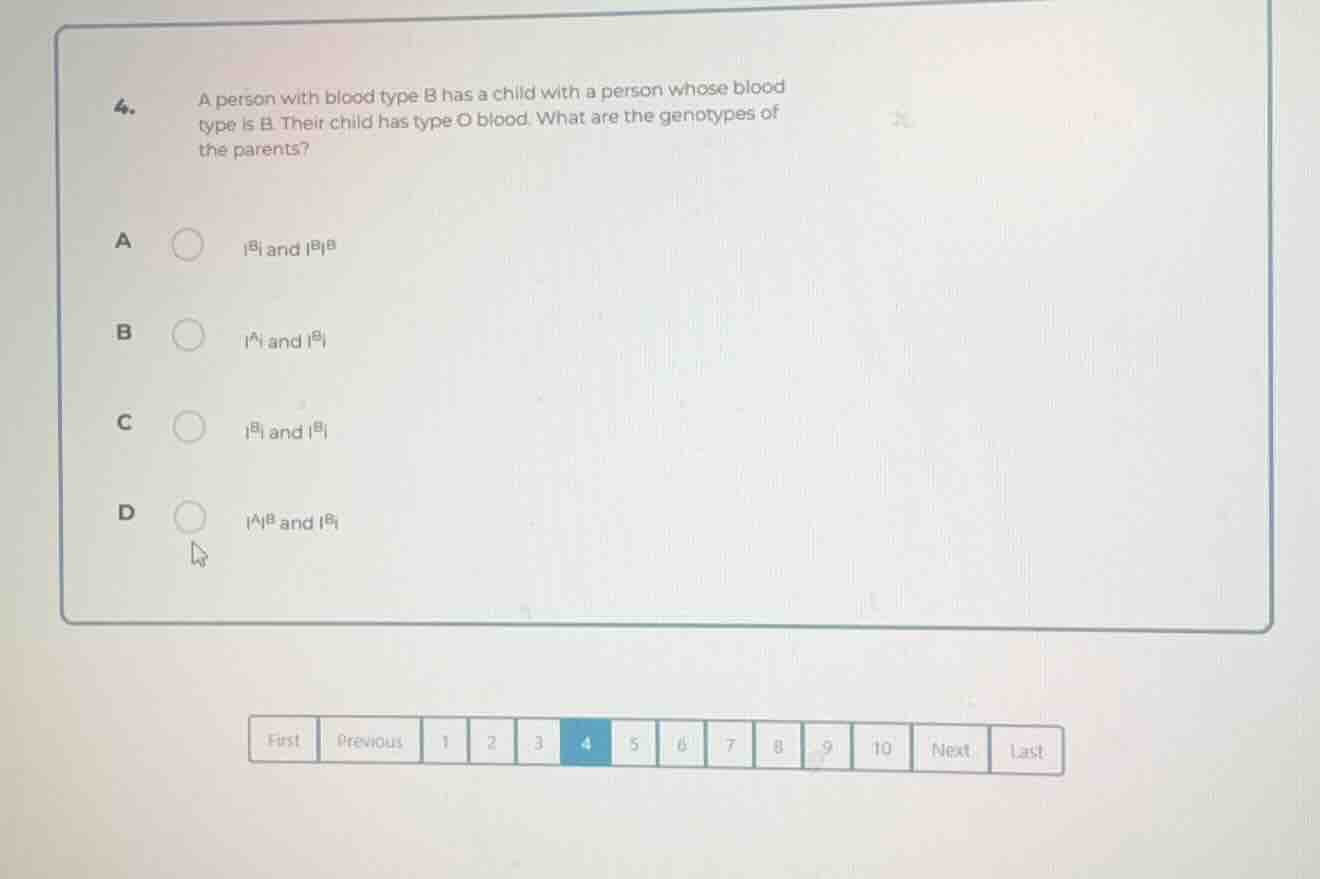 4. a person with blood type b has a child with a person whose blood typ…